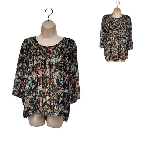 Jessica Simpson Scoop Neck 3/4 Sleeve Butterfly Peasant Blouse Size Medium - Picture 1 of 7